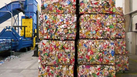 Collected Beverage Containers at Deposit Sorting Center Stock-Footage 343732730