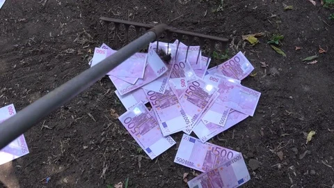 Collected euro by rake Stock Footage 75919107