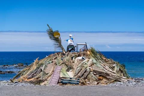Collected garbage on the beach of la gomera Stock Photos