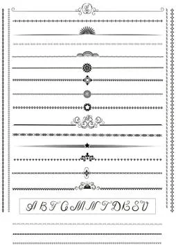 Collected patterned calligraphic border and the letters Stock Illustration