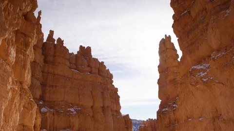 Collected snow between the rock formations at Bryce Canyon Stock Footage 104112835