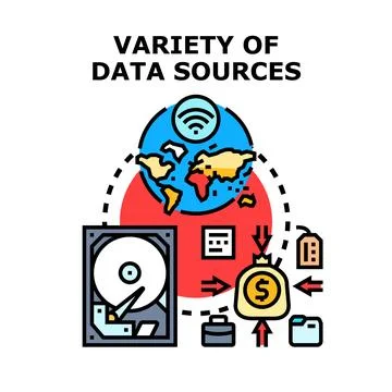 Collecting and analyzing data from various sources Stock Illustration