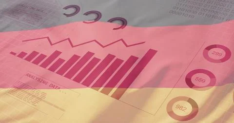 Collecting data and binary coding image over German flag background 库存照片