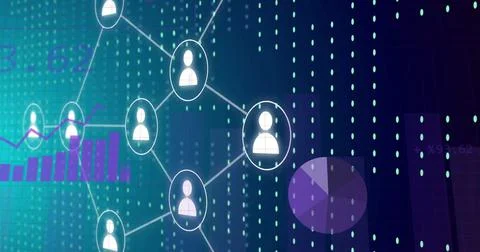 Collecting data and network connections image over digital background with Illustrazione stock