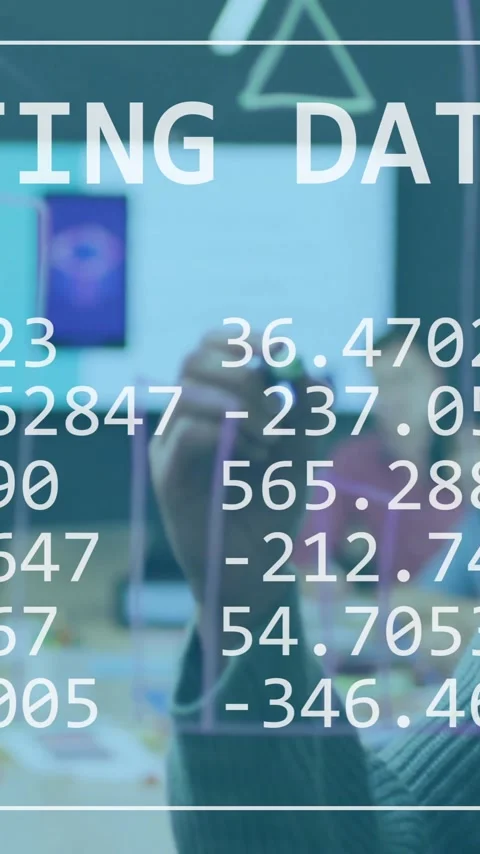 Collecting data animation over person writing on transparent board in office Stock Footage 341956791