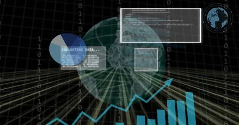 Collecting data image over globe with charts and graphs イラスト素材