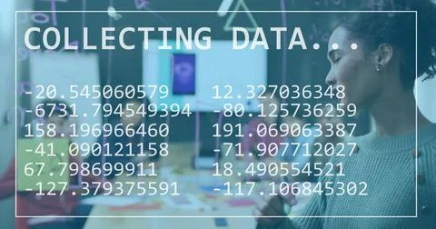 Collecting data image over person writing on transparent board in office Foto stock