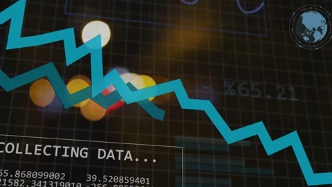 COLLECTING DATA label appearing, line drawing descending, radial rings Stock Footage 332955947