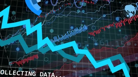 COLLECTING DATA panel appearing, HUD streaming traces, blue zigzag growing, Stock Footage 334884247