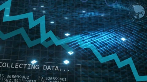 Collecting data panel appearing, zigzag drawing across mesh, rings and text Stock Footage 335739573