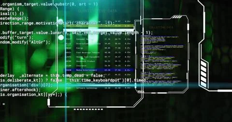 Collecting data text image over green digital code and interface elements Stock Photos