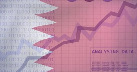 Collecting data text image over graphs and pie charts on Qatar flag background Stock Photos