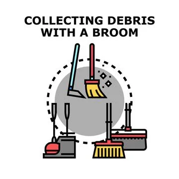 Collecting debris with a broom vector cleaning tools Stock Illustration
