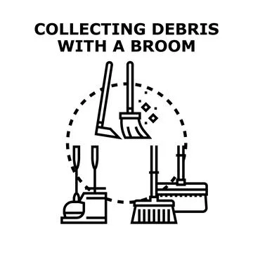 Collecting debris with a broom vector cleaning tools Stock Illustration