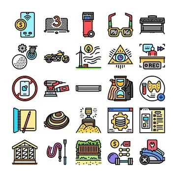 Collecting diverse vector icons representing various concepts and themes Stock Illustration