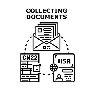 Collecting documents for visa and customs declaration Stock Illustration