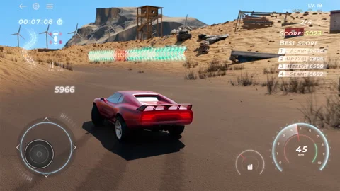 Collecting the drifting point using a supercar to win the desert map race Stock Footage 305934486