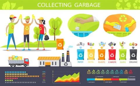 Collecting Garbage and Statistical Charts Set Illustrazione stock