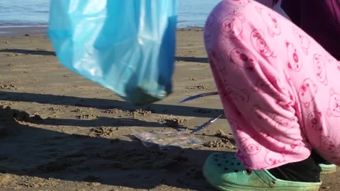 Collecting garbage around the beach Stock Footage 133753128