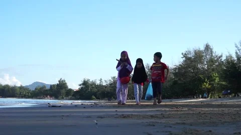 Collecting garbage around the beach Stock Footage 133753201