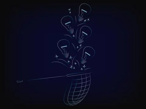 Collecting ideas lightbulbs with a net vector illustration Stock Illustration