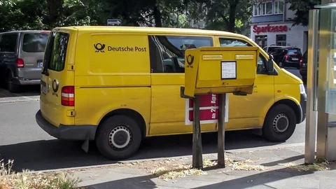 Collecting letters process from mailbox by Deutsche Post Stock Footage 73850331