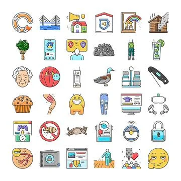 Collecting many everyday objects and abstract concepts icons Stock Illustration