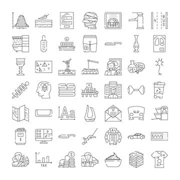 Collecting multiple linear outline icons and symbols Stock Illustration