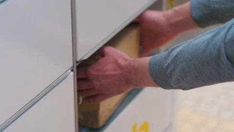 Collecting a parcel from a parcel locker in 4k slow motion 60fps Stock-Footage 155729563