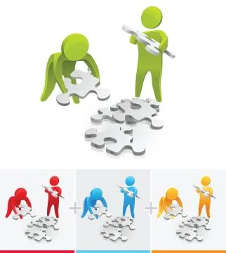 Collecting pieces of puzzle Stock Illustration