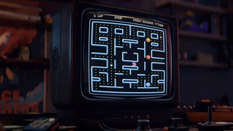 Collecting Score Points In Nostalgic Retro Console Game On Old-School TV Screen Stock Footage 241119324