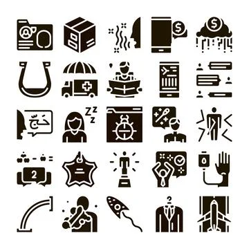 Collecting solid glyph icons for diverse concepts and themes Stock-Illustration