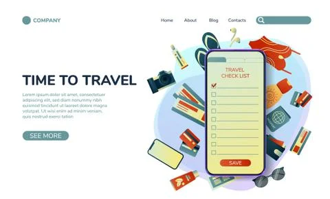 Collecting a suitcase on a trip: clothes, documents, equipment. Landing page Stock Illustration