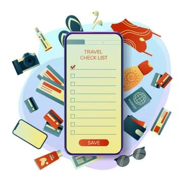 Collecting a suitcase on a trip: clothes, documents, equipment. Travel stuff Stock Illustration