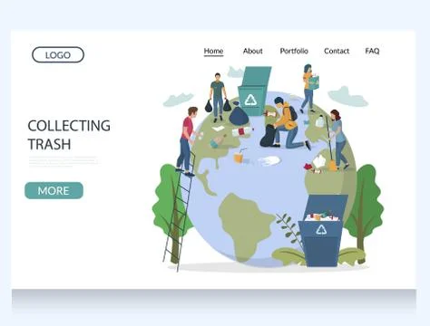 Collecting trash vector website landing page design template Stock Illustration