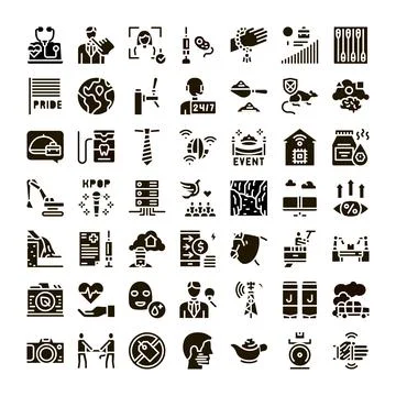 Collecting various common solid glyph icon concepts Stock Illustration