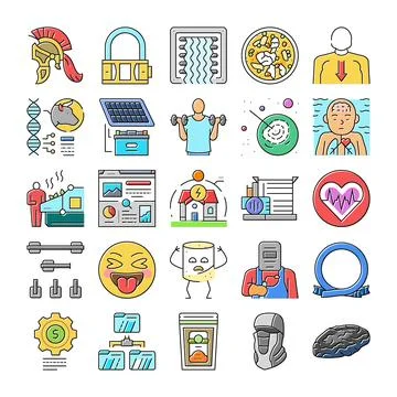 Collecting various concepts vector icons set in a grid Stock Illustration