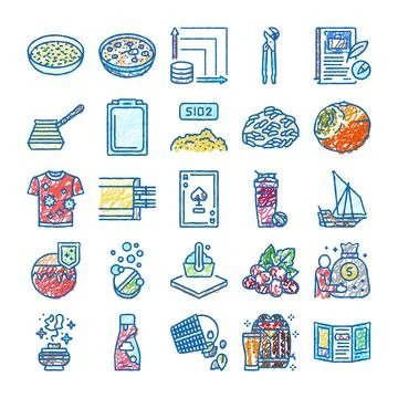 Collecting various hand drawn doodle line icons Stock Illustration