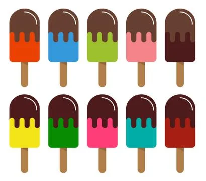 Collection of 10 different ice lolly flavors dipped in chocolate Stock Illustration