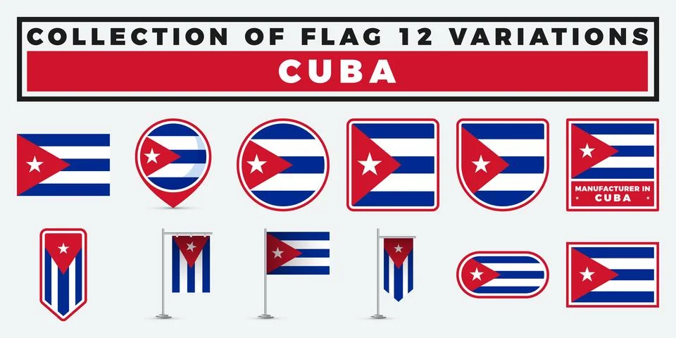 Collection of 12 Cuban Flag Variations. Design and Graphics Stock Illustration