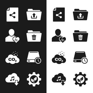 Collection of 12 flat vector icons representing data management, health, en.. Stock Illustration