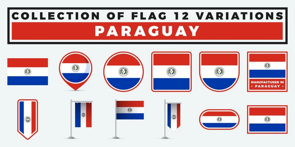 Collection of 12 Paraguayan Flag Variations. A Comprehensive Guide to Natio.. Illustrazione stock