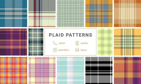 Collection of 12 seamless vector plaid patterns.  Versatile designs in variou Illustrazione stock