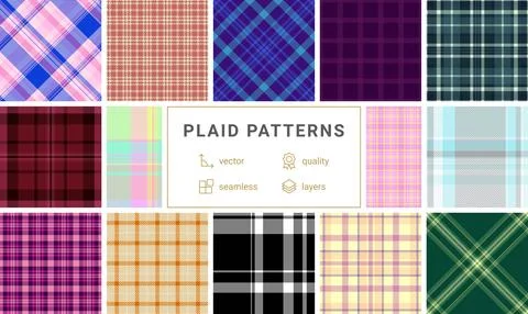 Collection of 12 vibrant plaid patterns.  Perfect for textile design, apparel Illustrazione stock