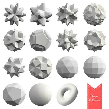 Collection of 15 3d geometric shapes Stock Illustration