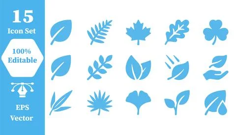 Collection of 15 various leaf and botanical plant icons with eco friendly Stock Illustration