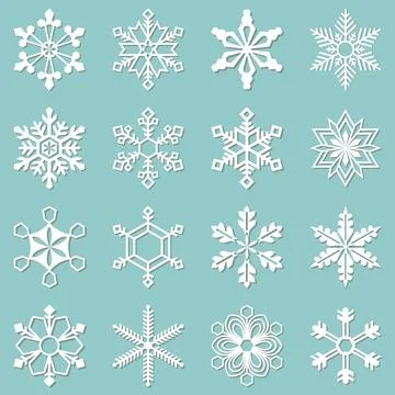 Collection of 16 different snowflakes Stock Illustration