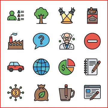 Collection of 16 diverse flat design icons representing business, industry,.. Stockillustratie