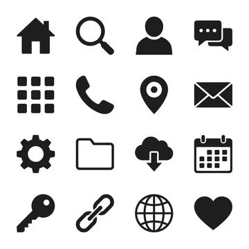 Collection of 16 essential flat design icons for web and mobile apps, inclu.. Illustrazione stock