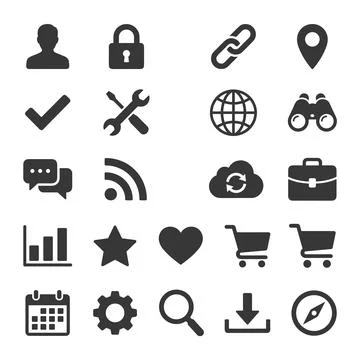 Collection of 16 essential flat design icons for web and mobile application.. Stock Illustration